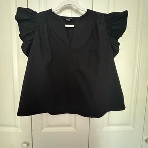 Black Flutter Sleeve V-Neck Blouse